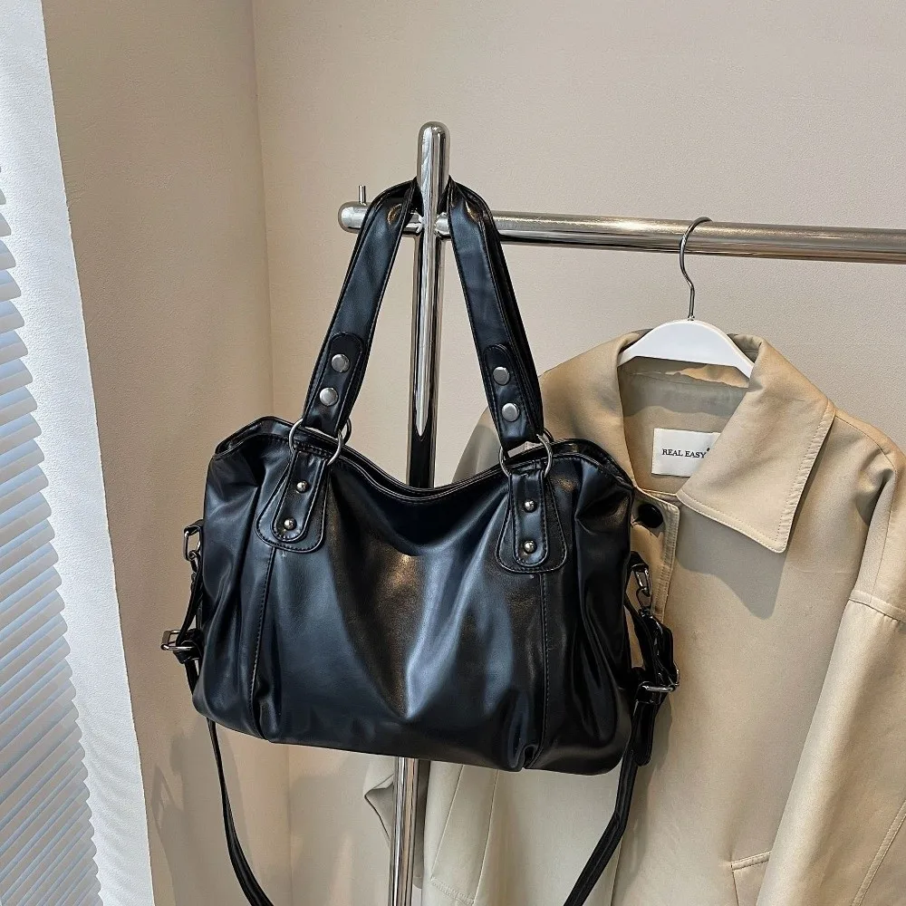

New Large Capacity Shoulder Bag PU Leather Soft Tote Bag Solid Color Multifunctional Crossbody Bag Women