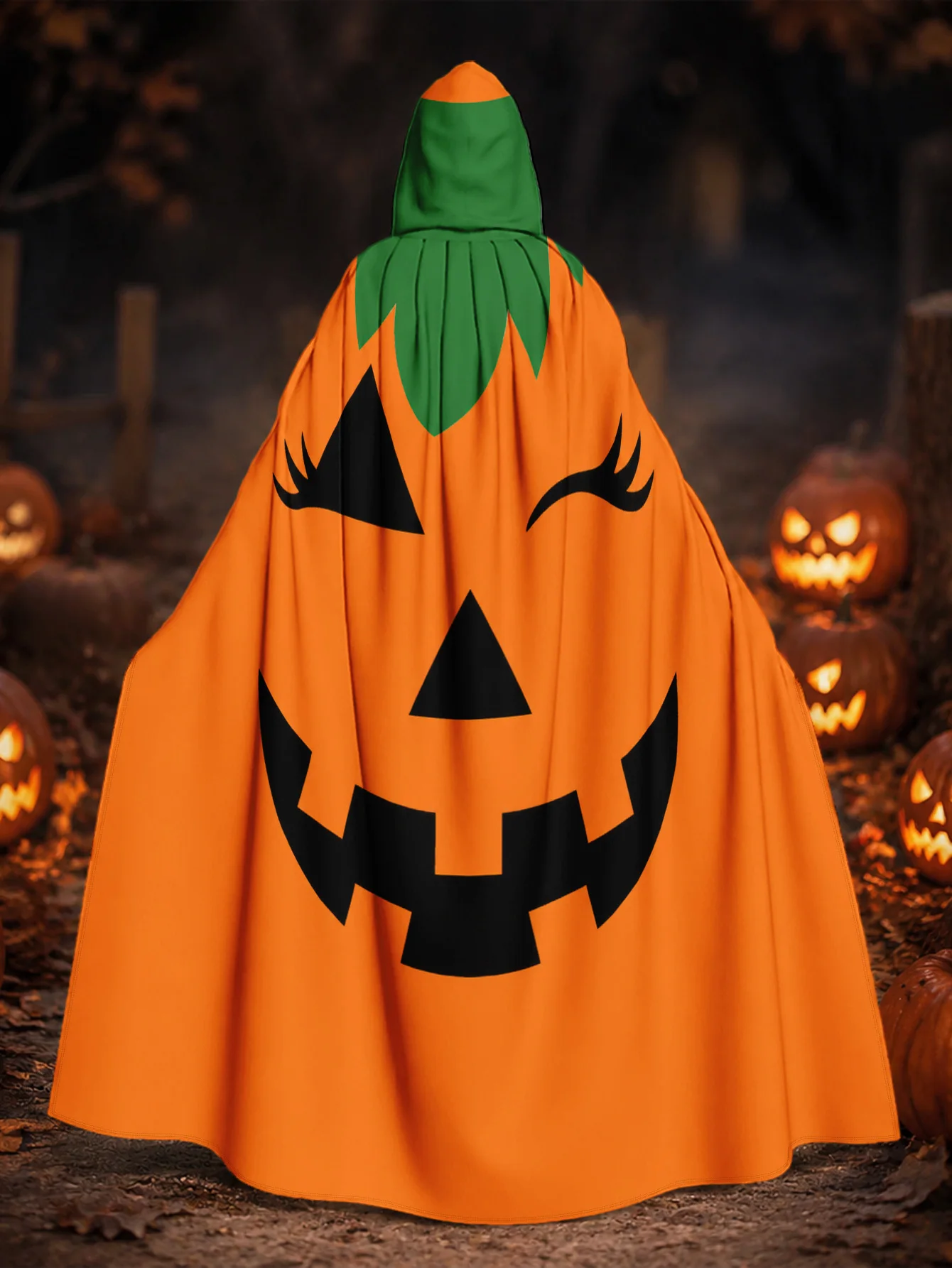 2D Flat 1pc Hooded Cloak / Cartoon Pumpkin Face on Orange Design Durable Material / Suitable for Cosplay Convention, Medieval Th