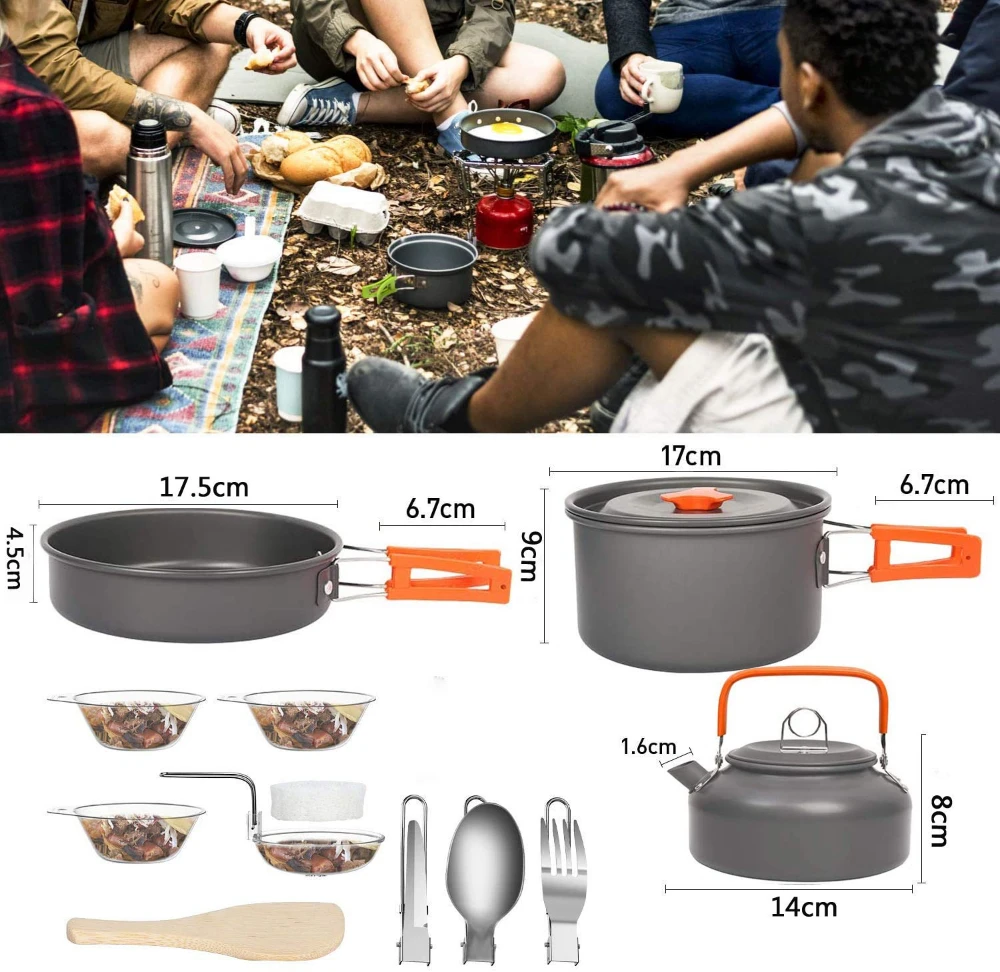 屋外用アルミ製ネスティング式調理器具セット、鍋、フライパン、 - Outdoor Camping Kettle のレビューと価格