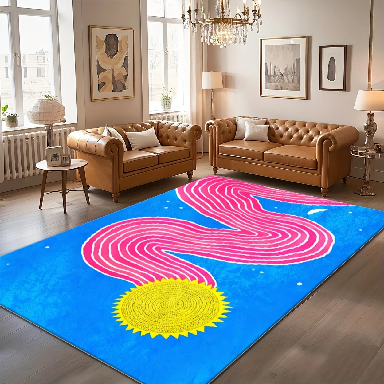 Washable Large Rectangular Rug Durable Stain Resistant Mat For High Traffic Dining Room Entryway Use