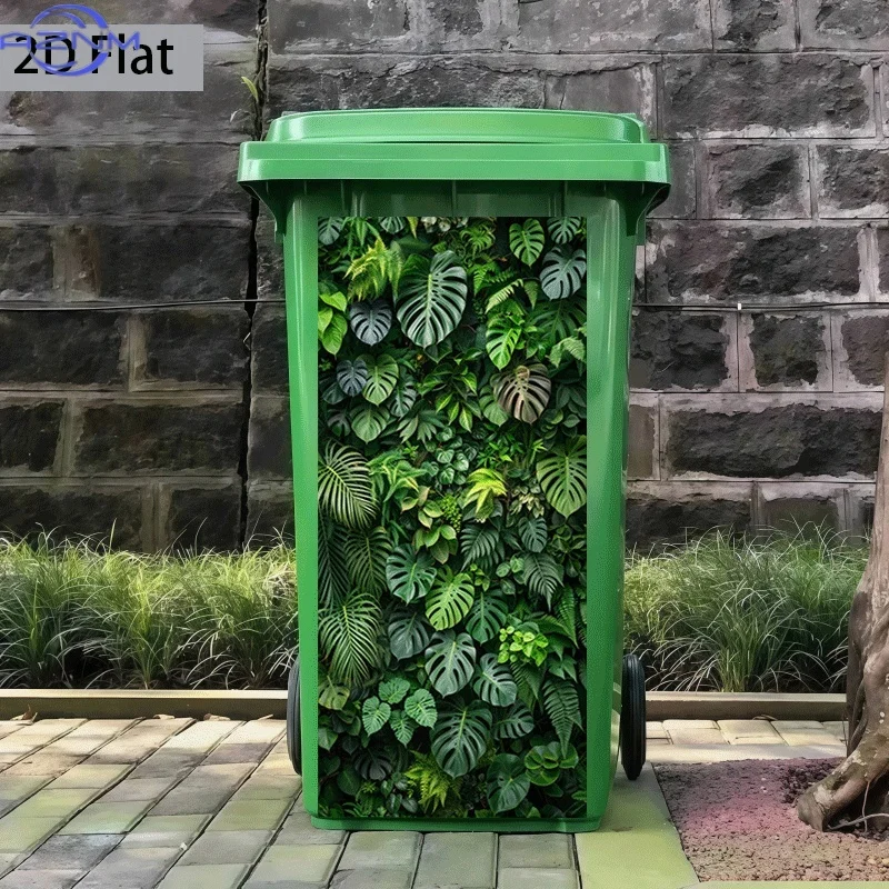 2D Flat Printing 1pc Trash Can Sticker 37×82cm Rainforest Plant Guide Themed Design Self-Adhesive Wall Decal Wallpaper for Kit