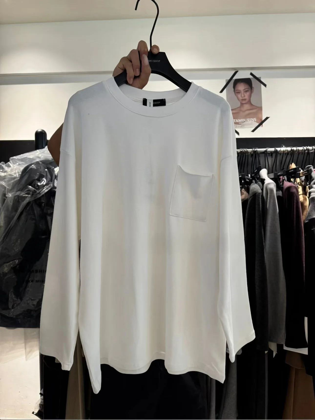 

Winter New Design Simple Pure Color Fce Lined Oversized Mid-Length Long Sve T-irt Women's Commute Sle Korean Version