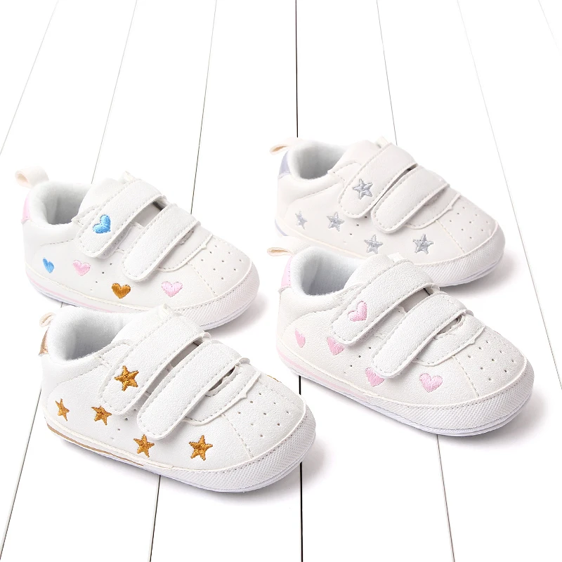 

Baby Casual Sneaker, PU Leather Heart/Star Non-slip Flats First Walking Shoes for Girls Boys 0-18Months