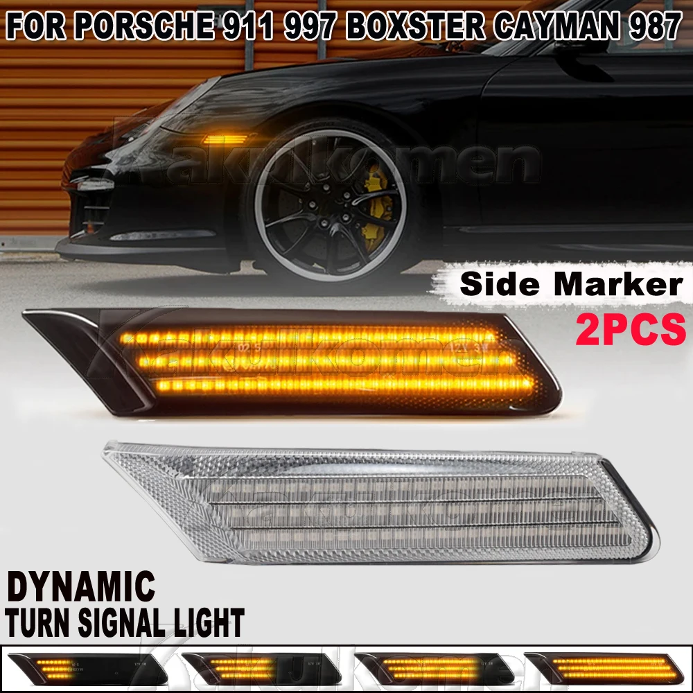 2X Dynamic LED Side Marker Turn Signal Car Blinker Indicator Light For Porsche 987 Cayman Boxster 911 997 Carrera Turbo GT3 GT2