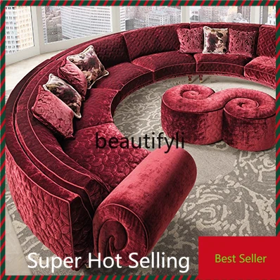A71 Neoclassical curved sofa, living room fabric soft bag multi-person sofa