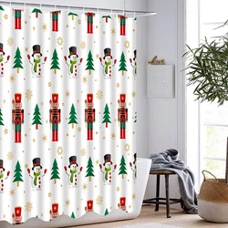 Merry Christmas Bathroom Shower Curtain Red Xmas Tree Snowflake Nutcracker soldier Winter Holiday Fabric Curtains with Hooks