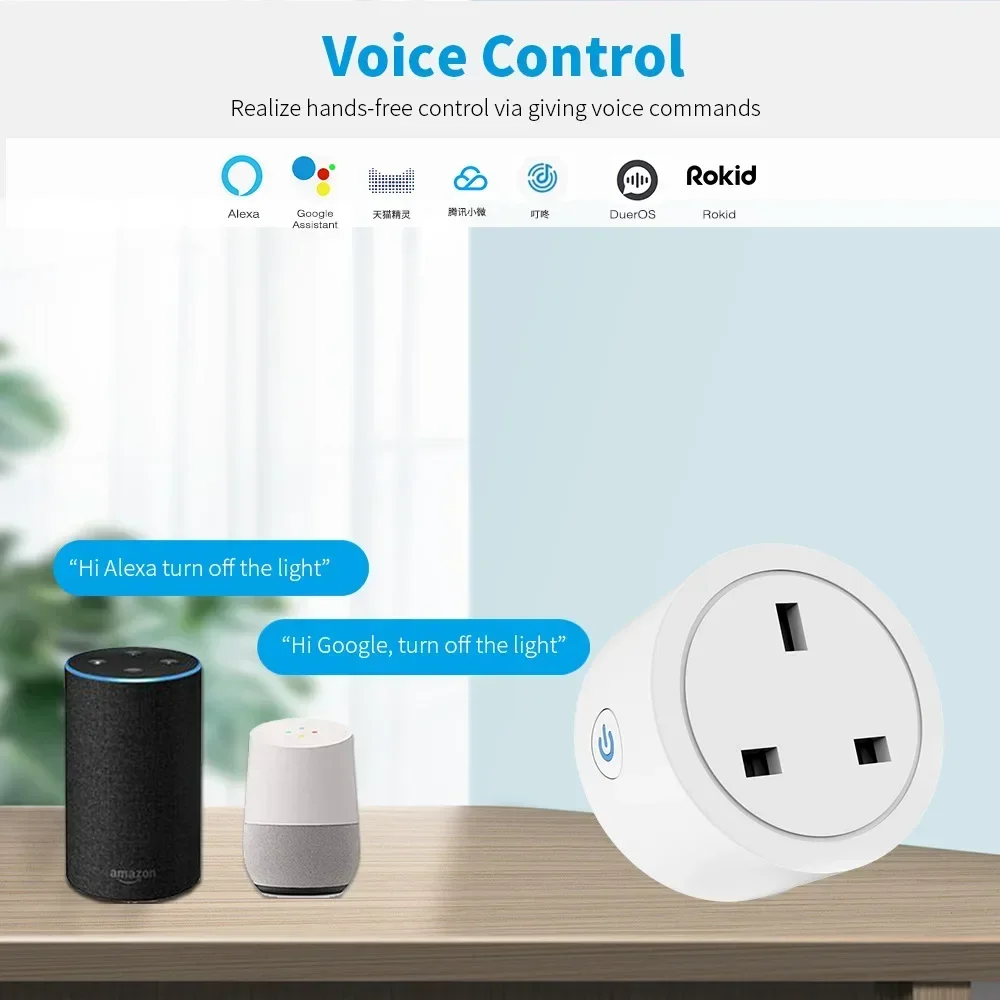 Tuya-Mini prise intelligente avec contrôle vocal à distance, minuterie de moniteur d'énergie, maison intelligente, Google Home, Alexa, WiFi, 16A, 20A, Royaume-Uni