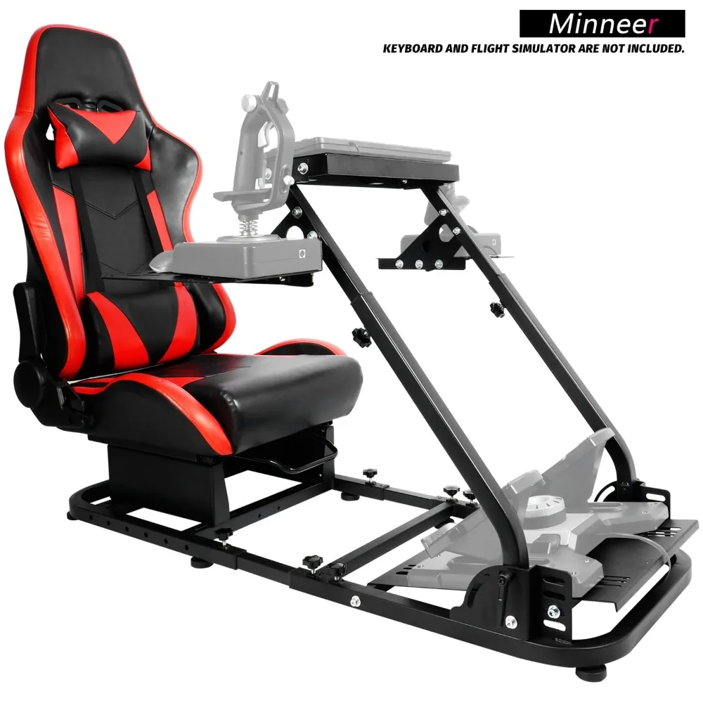 

Minneer Foldable Racing Flight Simulation Cockpit with Red Seat Fit for Logitech/Thrustmaster/Fanatec X56 X52 G29 G920 T248,Doub