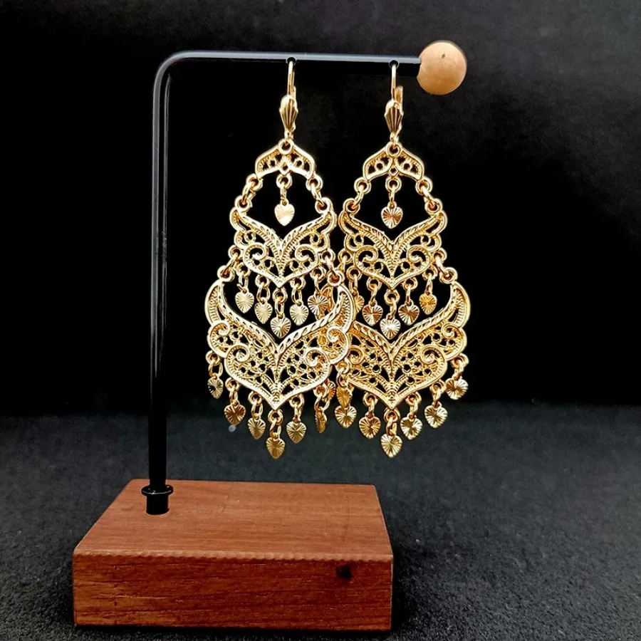 Turkish Rose Stone Moon Earrings New French Crochet Women\'s Earrings Arabian Designer Gold Color Jewelry Drop Earrings