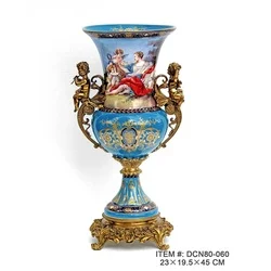 Luxury H-painted Vase American Complex Classical Villa Living Room Porch Bronze Ornaments French Court Figures Flower