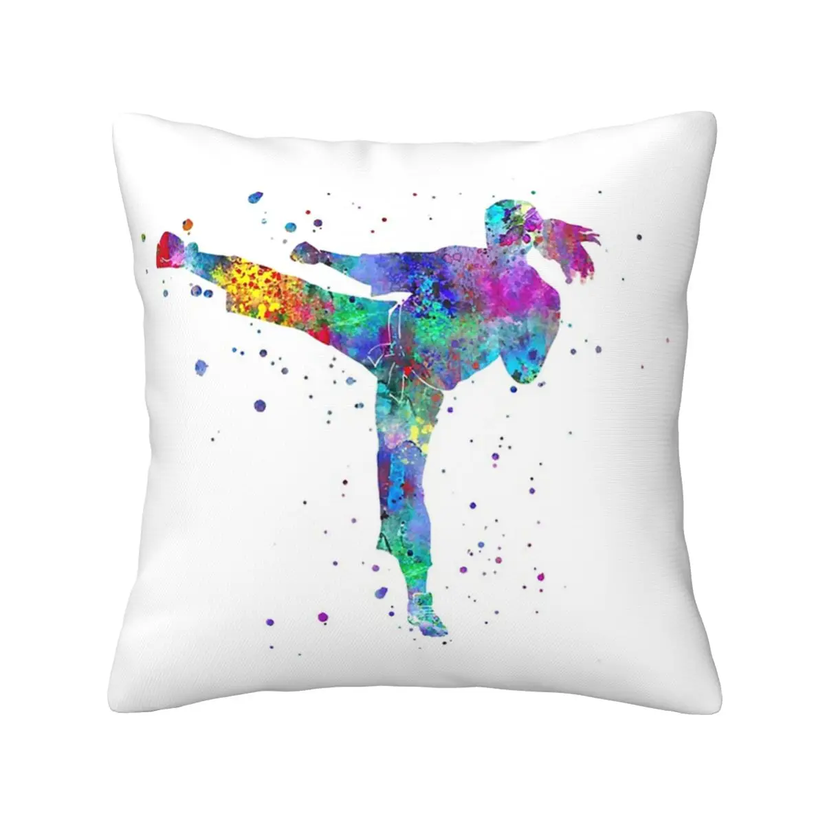 Karate Fighter Girl Square Pillowcase Pillow Cover Cushion Zip Decorative Comfort Throw Pillow for Home Sofa