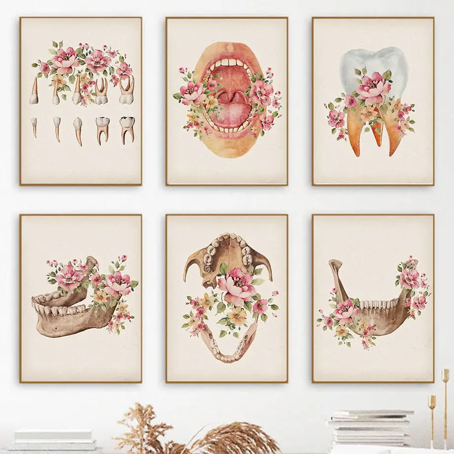 Vintage Oral Anatomy Dental Skeletal Medicine Wall Art Canvas Painting Abstract Nordic Posters Prints Pictures Dentistry Decor