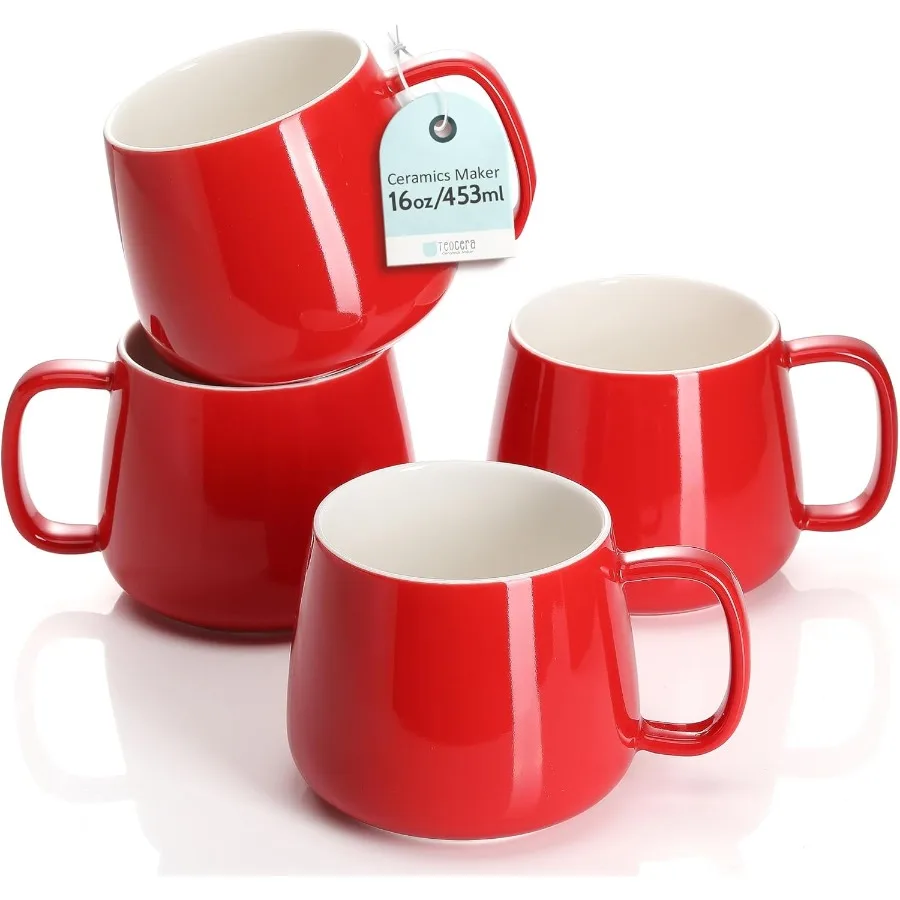 

16oz Ceramic Coffee Mugs Set of 4 Stackable Latte Cups Microwave Dishwasher Oven Safe Perfect for Coffee Cappuccino Hot Chocola