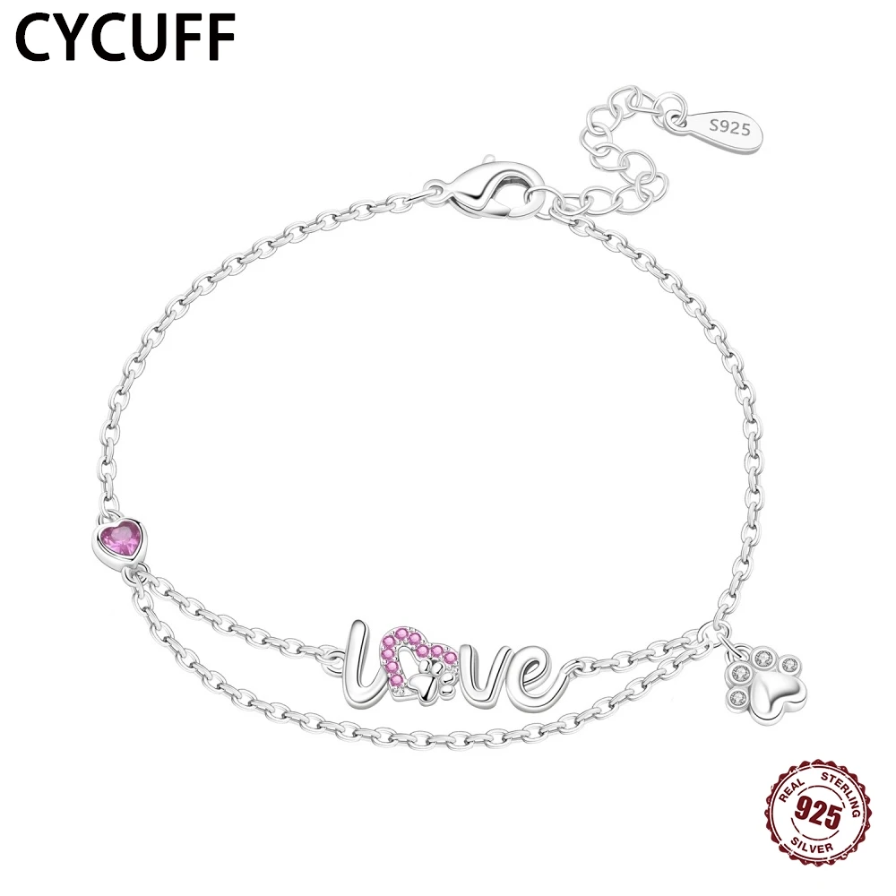 

CYCUFF Новый браслет из стерлингового серебра 925 пробы с милым принтом лап домашних животных, браслет с цирконием для женщин, изысканные браслеты, роскошные ювелирные изделия, подарки на день рождения