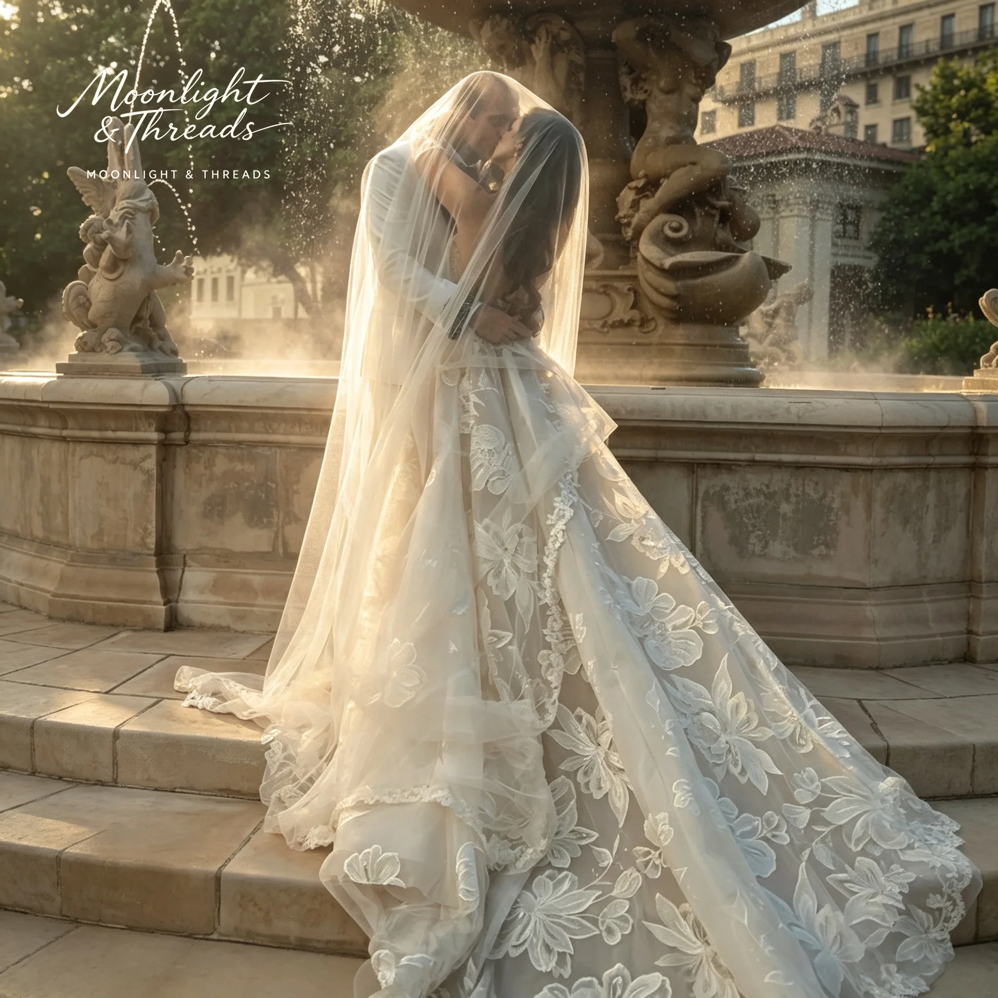 Long strapless evening gown , heart-shaped appliqués lace A-line skirt wedding dress