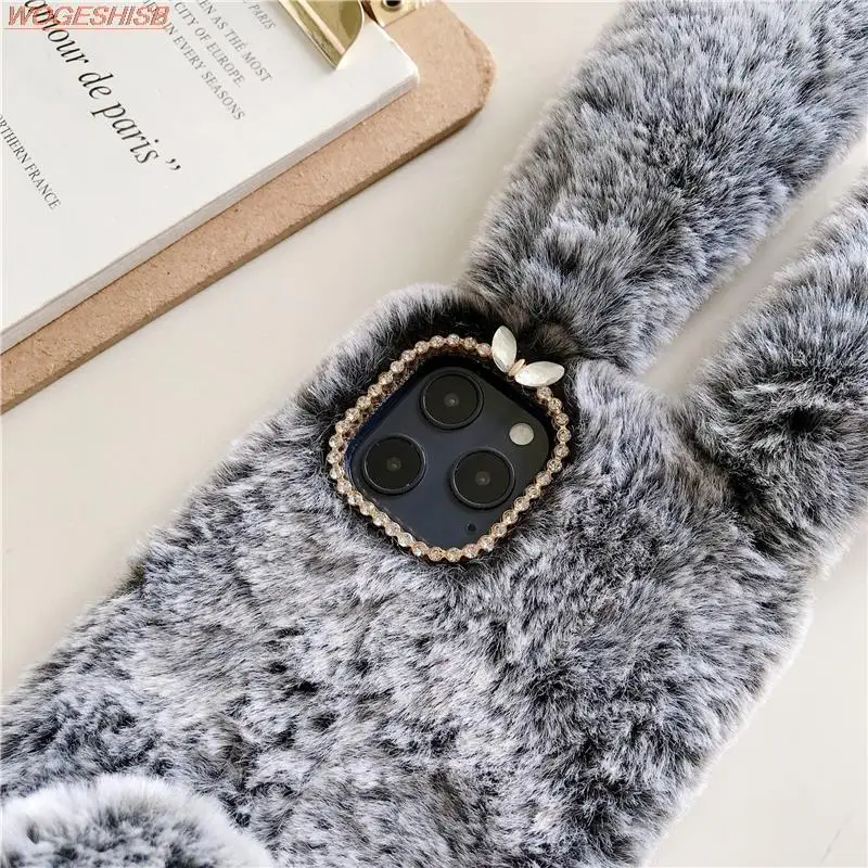 Soft Plush Case For Samsung Galaxy S22 S21 S20 Ultra FE S9 S8 Plus S7 S6 Edge S10 Lite Warm Winter Furry Rabbit Bunny Fur Cover