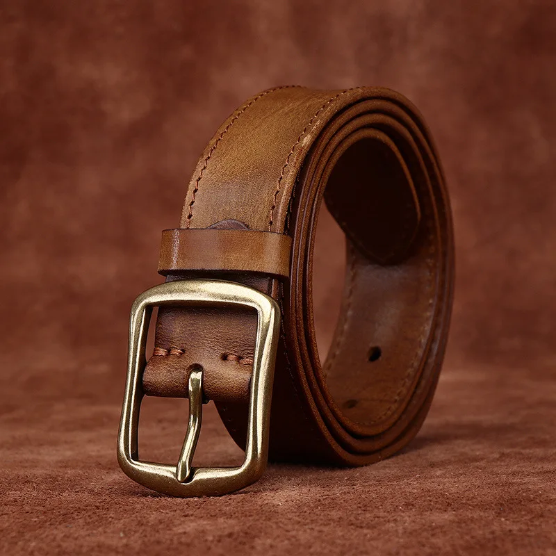 Vintage handmade distressed leather top layer cow belt men's fashion casual personality trend men's trouser belt