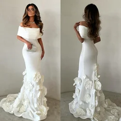 Customized Intricate Classic Jersey Handmade Flower Flower Pleat Mermaid Off-the-shoulder Long Dresses Bespoke Occasion Dresses