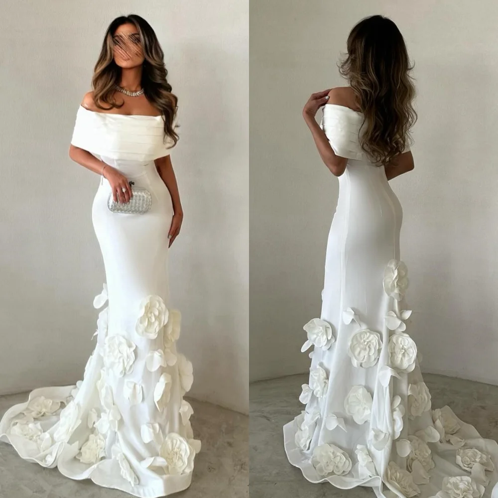 Customized Intricate Classic Jersey Handmade Flower Flower Pleat Mermaid Off-the-shoulder Long Dresses Bespoke Occasion Dresses 