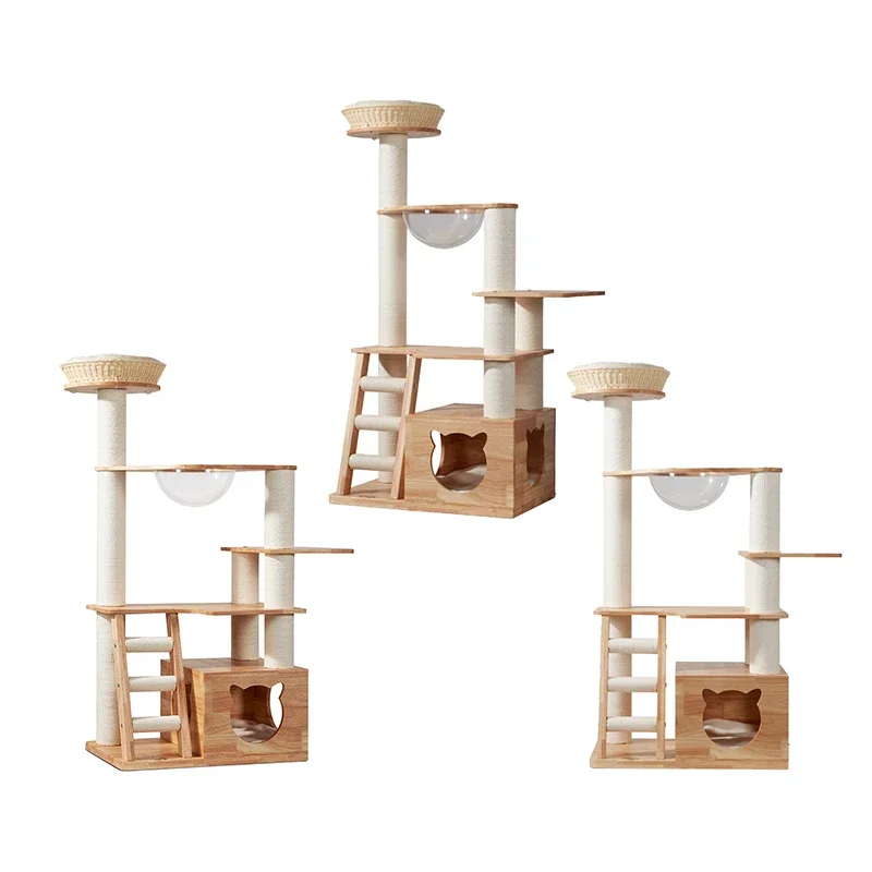 Modern New Style Solid Wood Cat Tree Tower Natural Scratching House Climbing Frame For Big Cats For Playing And Climbing