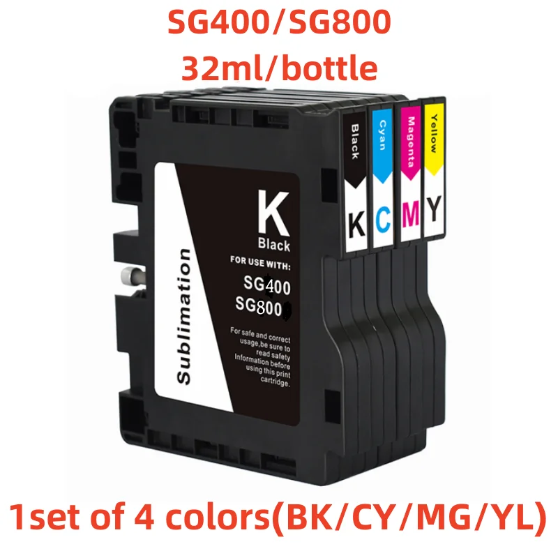 SG400/SG800 Cartridge 4 Colors (BK/CY/MG/YL) Ink Pack Replacement for Sawgrass SG400/SG800