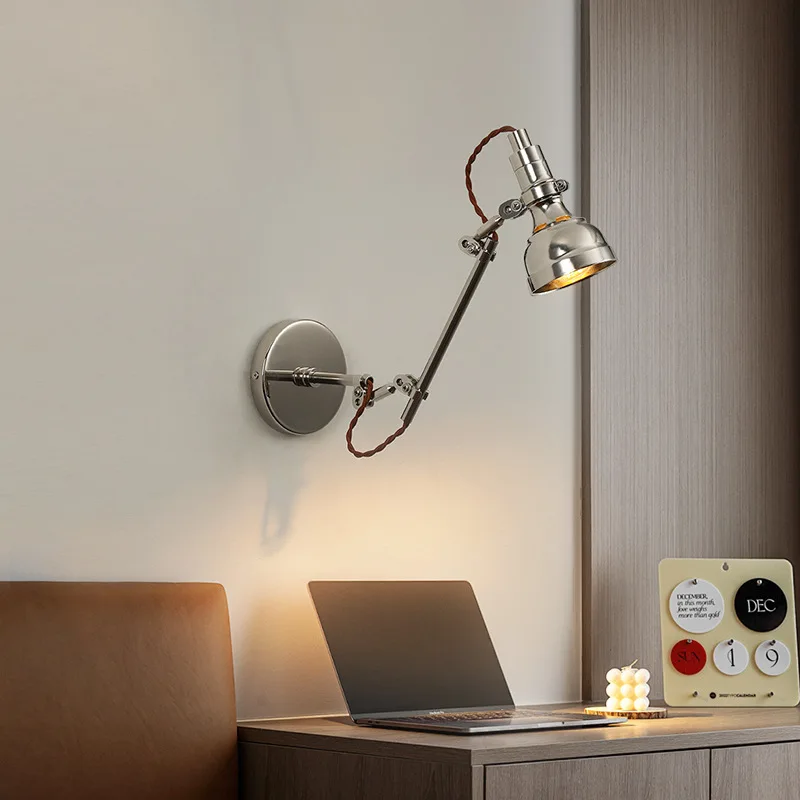 Modern chrome rocker folding wall lamp bed wall lamp for indoor bedroom coffee shop study iron wall light E27 110V 220V 230V