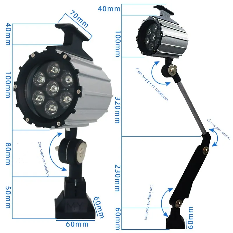 7W/9W/35W LED Machine Tool Operation Light Long Arm Foldable Waterproof Energy-Saving CNC Lathe Equipment Lighting 24V 220V