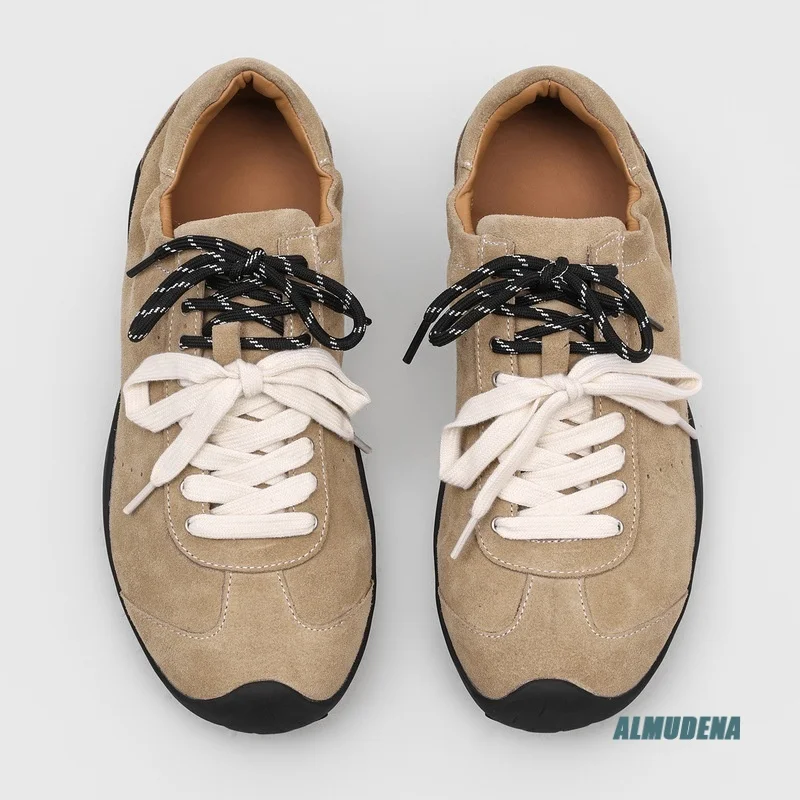 

Beige Suede Low-Top Casual Sneakers Men's Round Toe Double Laces Street Style Trendy Non-Slip Minimalist Versatile Shoes
