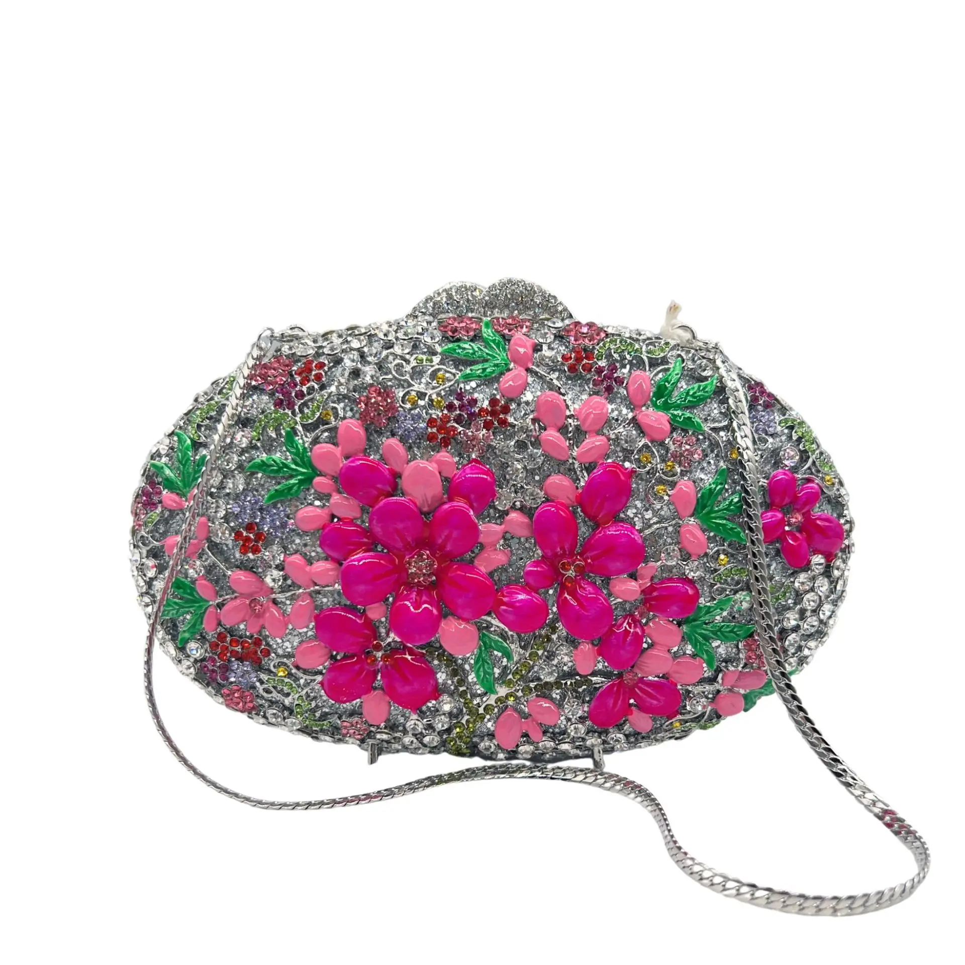 Bling Pink Flower Evening Bag Crystal Wedding Prom Purses For Luxury Women Diamond Dinner Dinner Clutches Bags Rhinestone Clutch