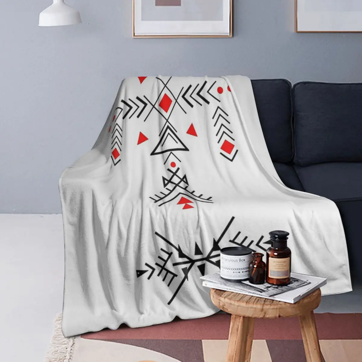 

Берберское одеяло с мотивом Kabyle Amazigh и геометрическим узором, мягкое теплое фланелевое одеяло, покрывало для кровати, гостиной, пикника, дорожного дивана