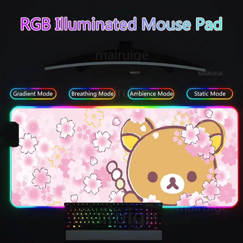 

Милый мультяшный медведь RGB светодиодный коврик для мыши розовое девчачье украшение игровые аксессуары настольные коврики большой коврик для клавиатуры и мыши геймерский коврик для мыши