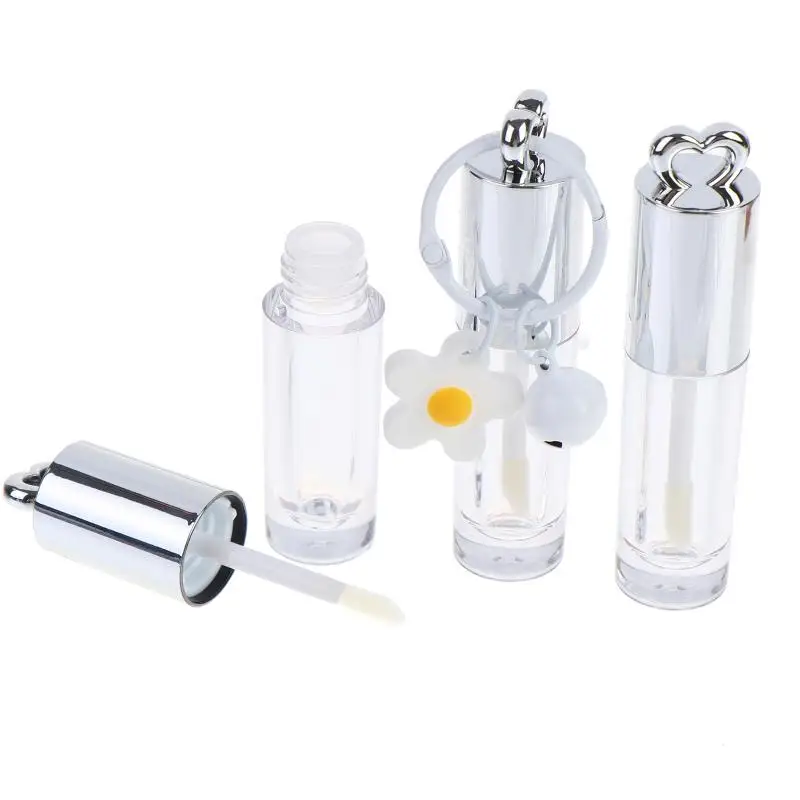 (N) 1Pcs Silver Heart-shaped 2.5ML Empty Lip Balm Tubes Transparent Lip Gloss Tube Container With Cap Cosmetic Sample Container