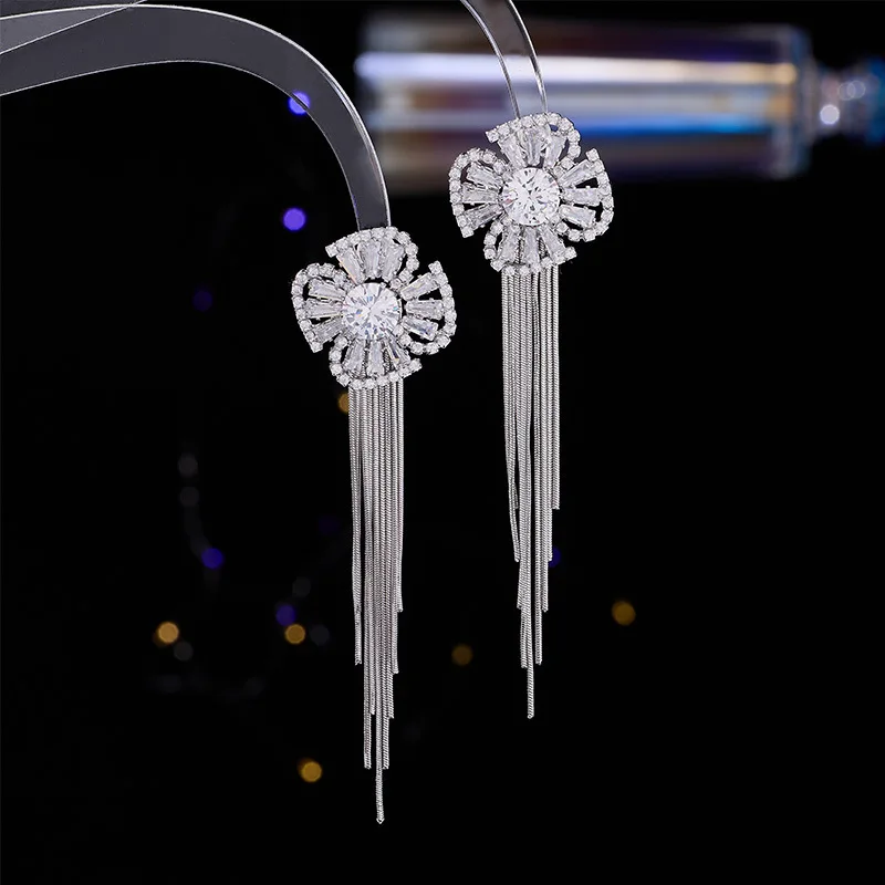 FXLRY Fashionable Windmill Flower Tassels S925 Silver Needle Personalized Micro-set Zircon Earrings For Women
