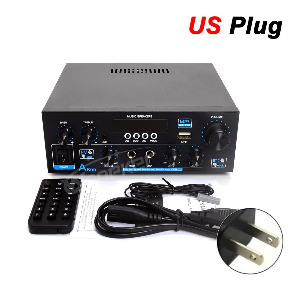 Woopker Verstärker AK55 900 W Max. 2,0 Kanal Nennleistung 70 W + 70 W Bluetooth Audio Hifi AMP Karaoke Musik Player Unterstützung 110 V 220 V 12 V 4