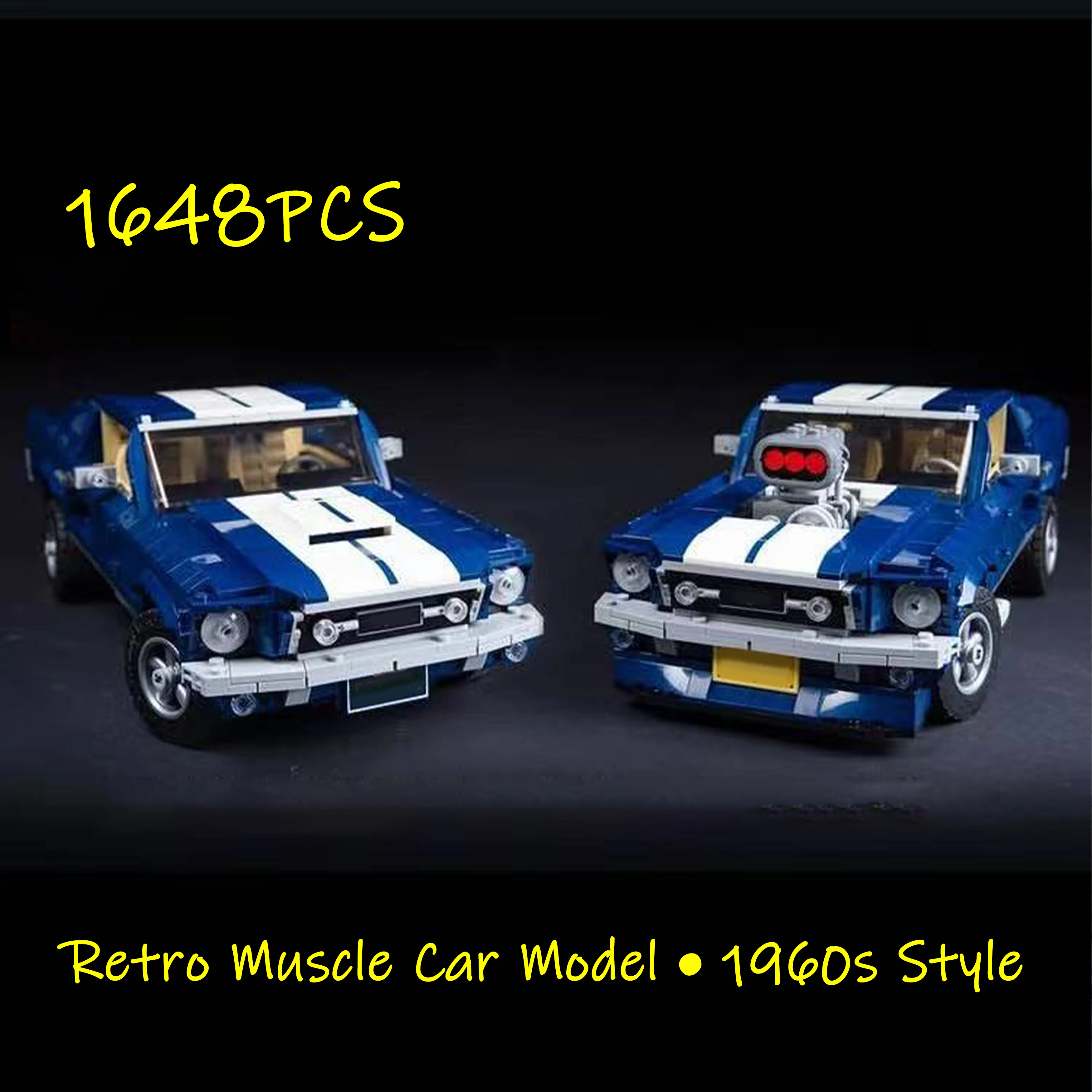 

Classic 1960s American Muscle Car Building Blocks Model Blue White MOC 10265 Toy for Adults Display and Gift Collection