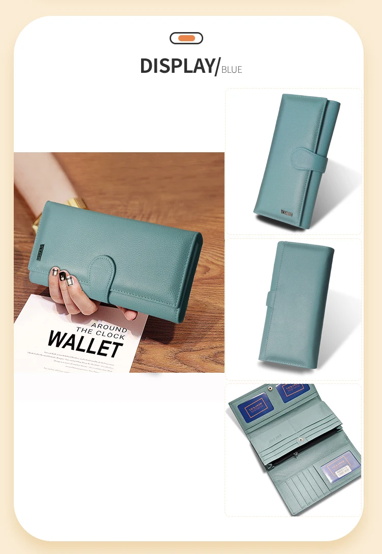 VICKAWEB Große Hasp-Geldbörse aus echtem Leder mit Foto-Kartenhalter und Druckknopfverschluss für Damen, luxuriöses Markendesign, Damen-Kartenetui, lang, rot – Detail 12