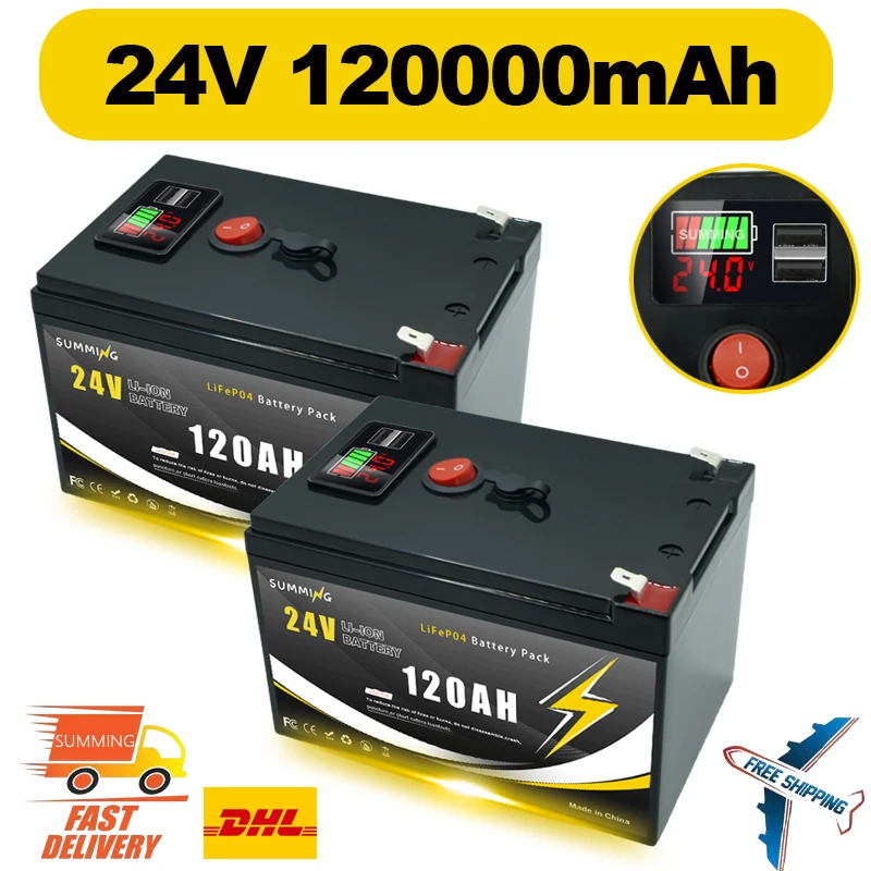 

24V LiFePO4 120Ah Lithium Battery 4000+ Deep Cycles, for Power Wheels Toys, Scooter, Radio, UPS, Kayak Fish Finder, Solar Panel