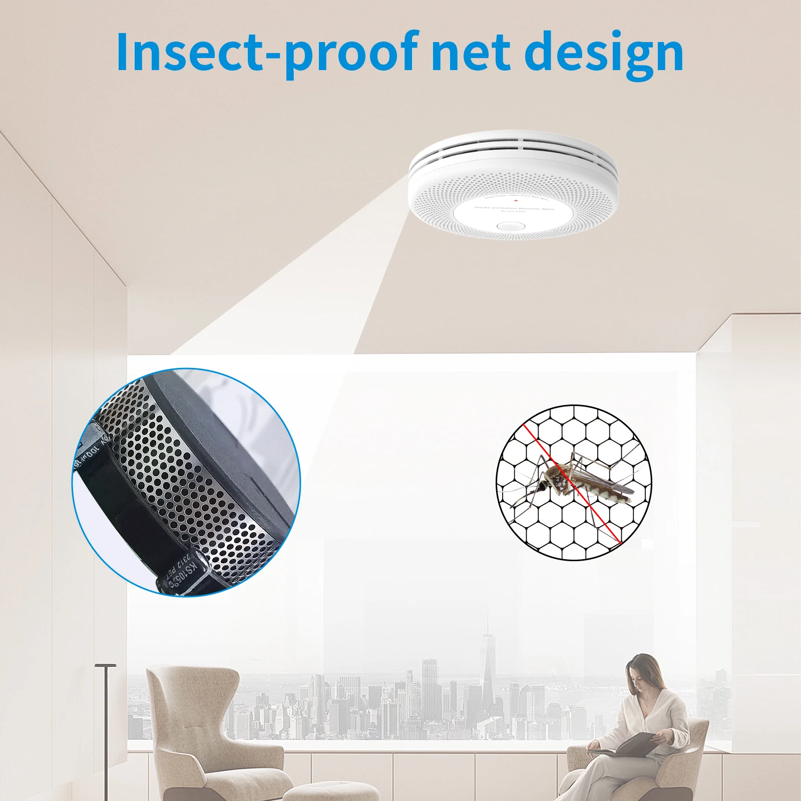 10-Year Battery Combination Smoke Carbon Monoxide Alarm Detector (Standalone)，2-in-1 Dual Sensor