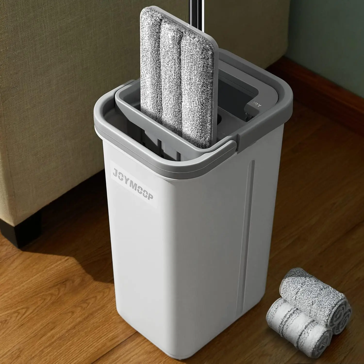 

Hands Free Flat Mop and Bucket Set with Washable Pads for Wet Dry Home Commercial Cleaning