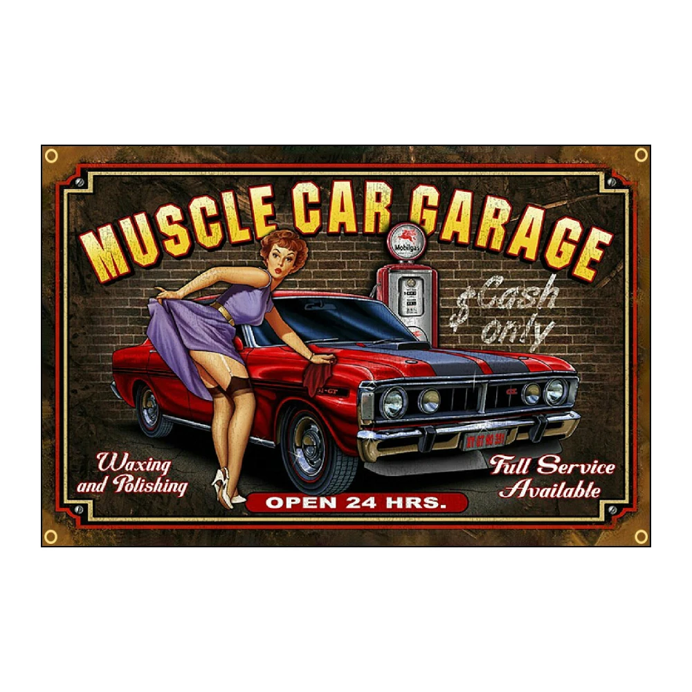 90x150CM Vintage Tin Signs Sexy Lady Classic Car Decoration Girl Rider Banner Flag