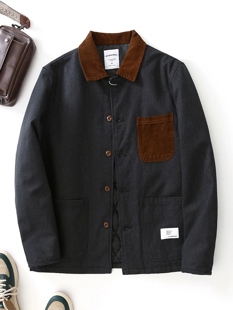 

Утепленная винтажная рабочая куртка из хлопка и вельвета с воротником-стойкой на пуговицах, теплая, молодежная, модная, зимняя, повседневная, свободного кроя, онлайн-продажа