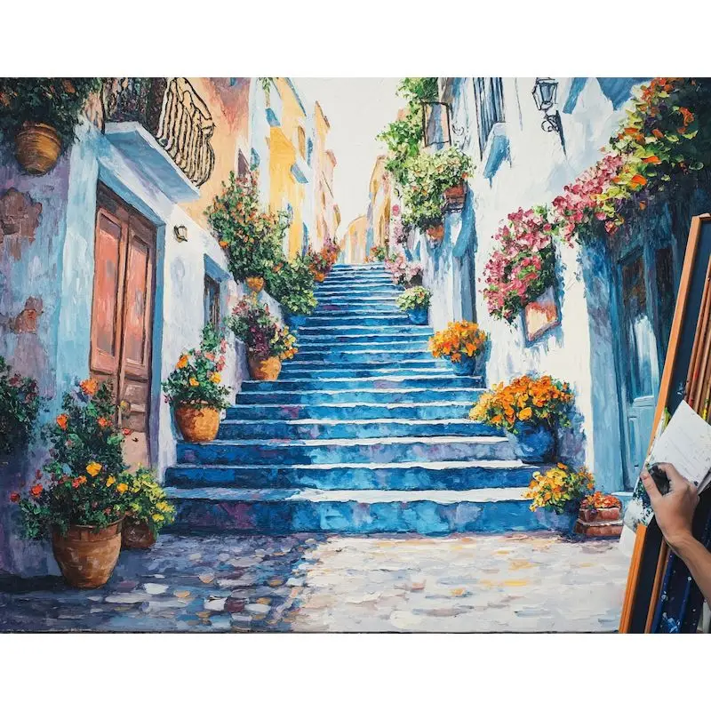 

PhotoCustom Painting By Numbers Frame Picture Paint Town Scenery Handmade On Canvas Decor Gift For Adult Acrylic Paints Kit