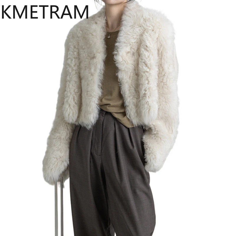 

KMETRAM 100% Natural Tuscany Wool Sheepskin Fur Jacket Woman Short Real Fur Coat Women New Winter Clothes 2025 fourrures femmes