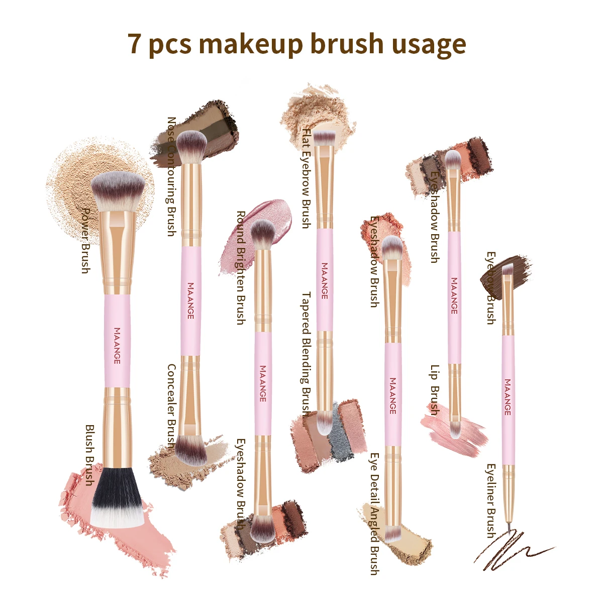 MAANGE 7 teile/satz Make-Up Pinsel mit Tasche Doppel Kopf Foundation Concealer Pinsel Lidschatten Eyeliner Pinsel Haut-freundliche Make-Up-Tools
