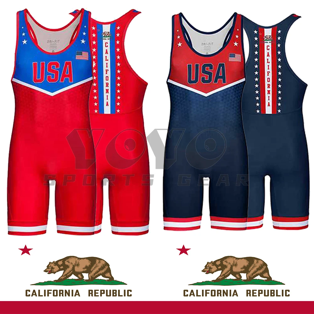 

USA California Wrestling Singlets Triathlon Cycling Bodysuit Iron Swimwear Gym Sport Fitness Bike Skinsuit Running Wear