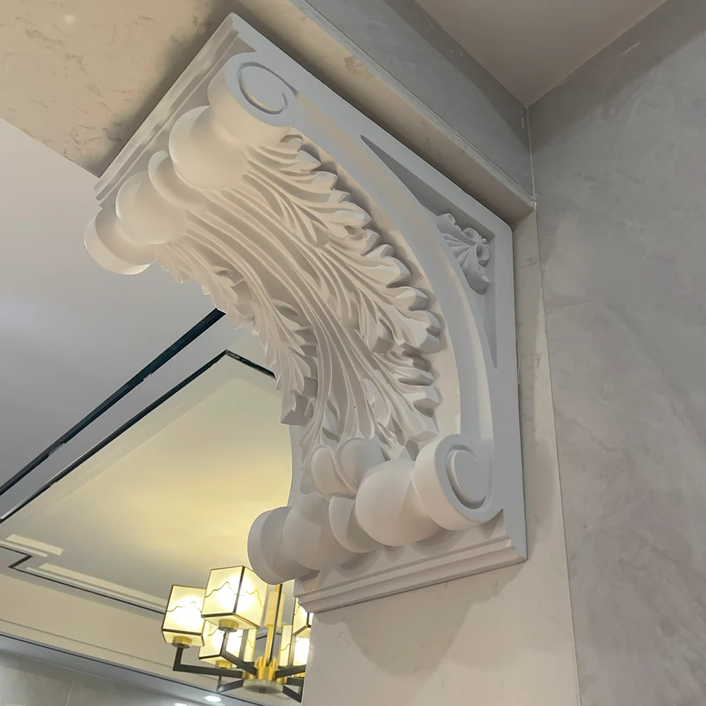 PU Simulated Gypsum Pillar Corbel Lightweight Carved Polyurethane Lintel Bracket Elegant Architectural Ornament for  Villa Livin