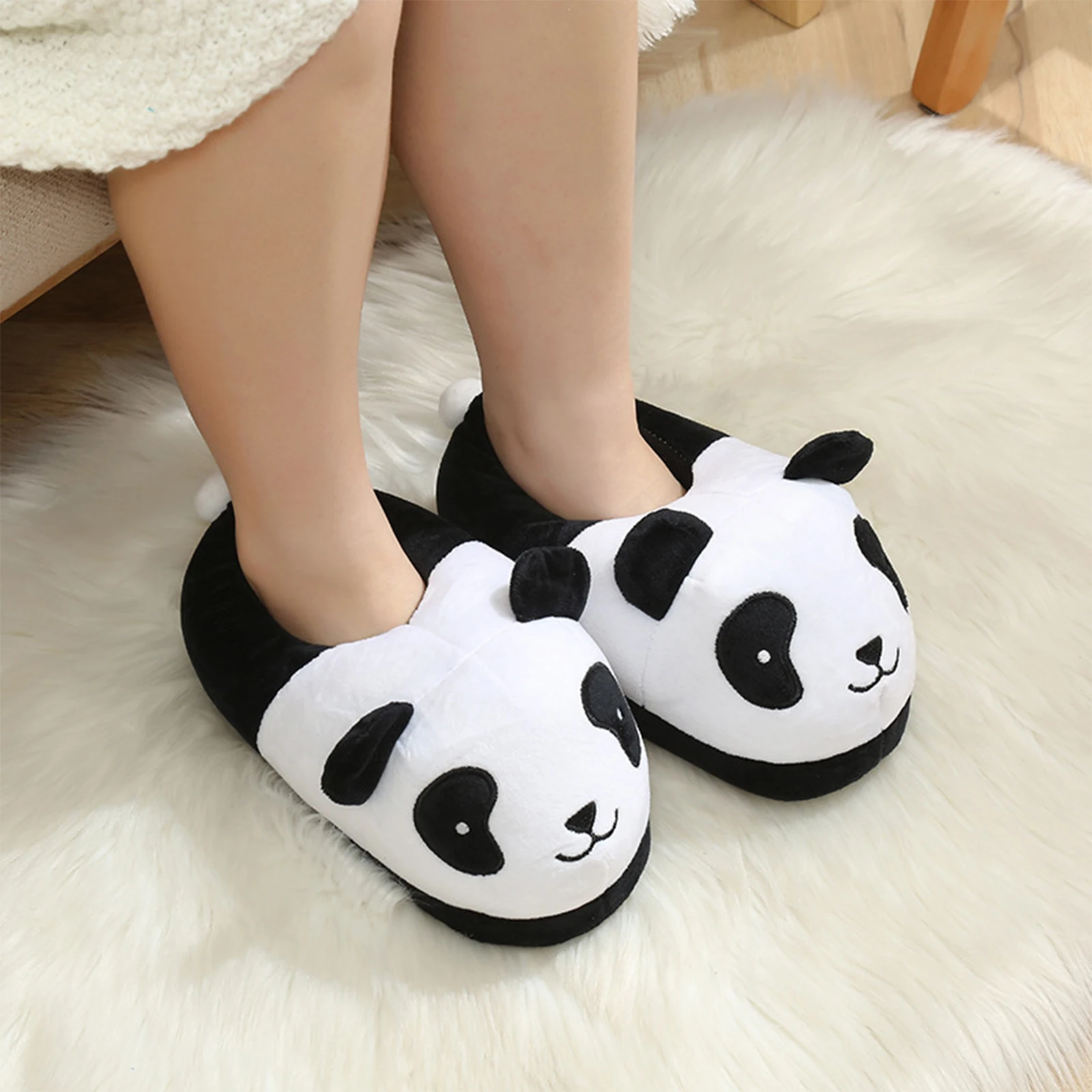 Adult Cartoon Panda Slippers Novelty Slippers Nonslip Funny One Size Plush Winter Indoor Warm for Bedroom Shoes Home Slippers