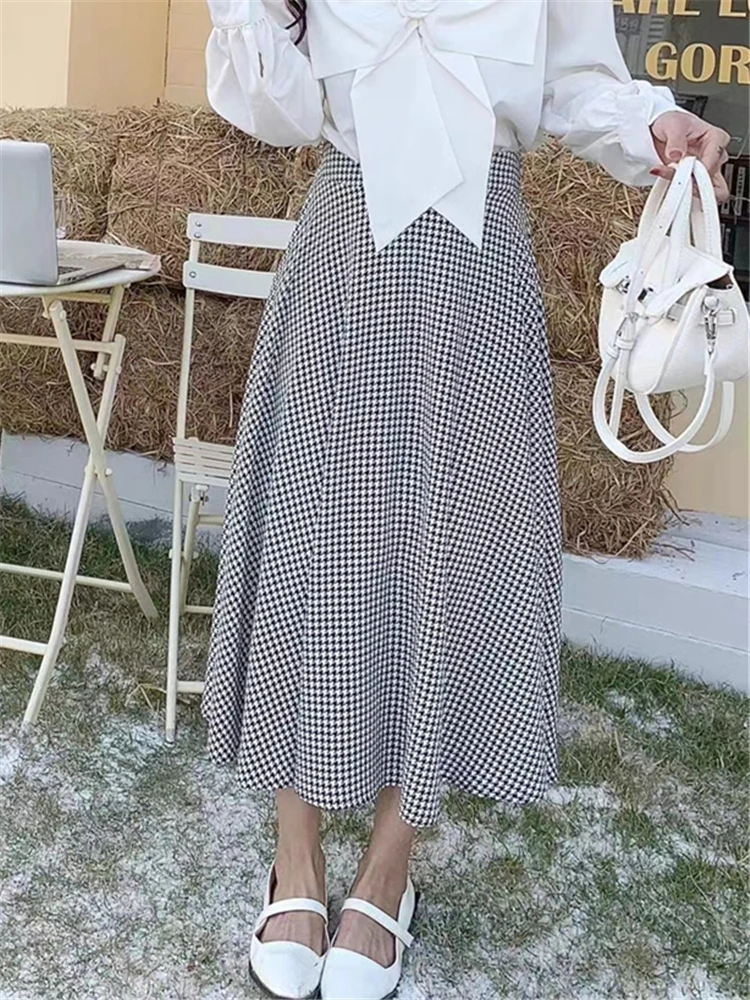 Colorfaith SK9642JM New 2024 Checkered Vintage High Waist A-Line Elegant Korean Fashion Wild Spring Summer Women Long Skirts