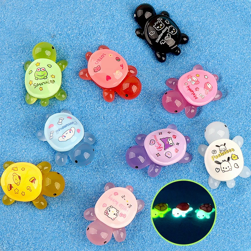 Luminous Sanrio Turtle Ornament Kawaii Hello Kitty Kuromi Melody Turtle Micro Landscape Model Surprise Box Accessory Car Interio