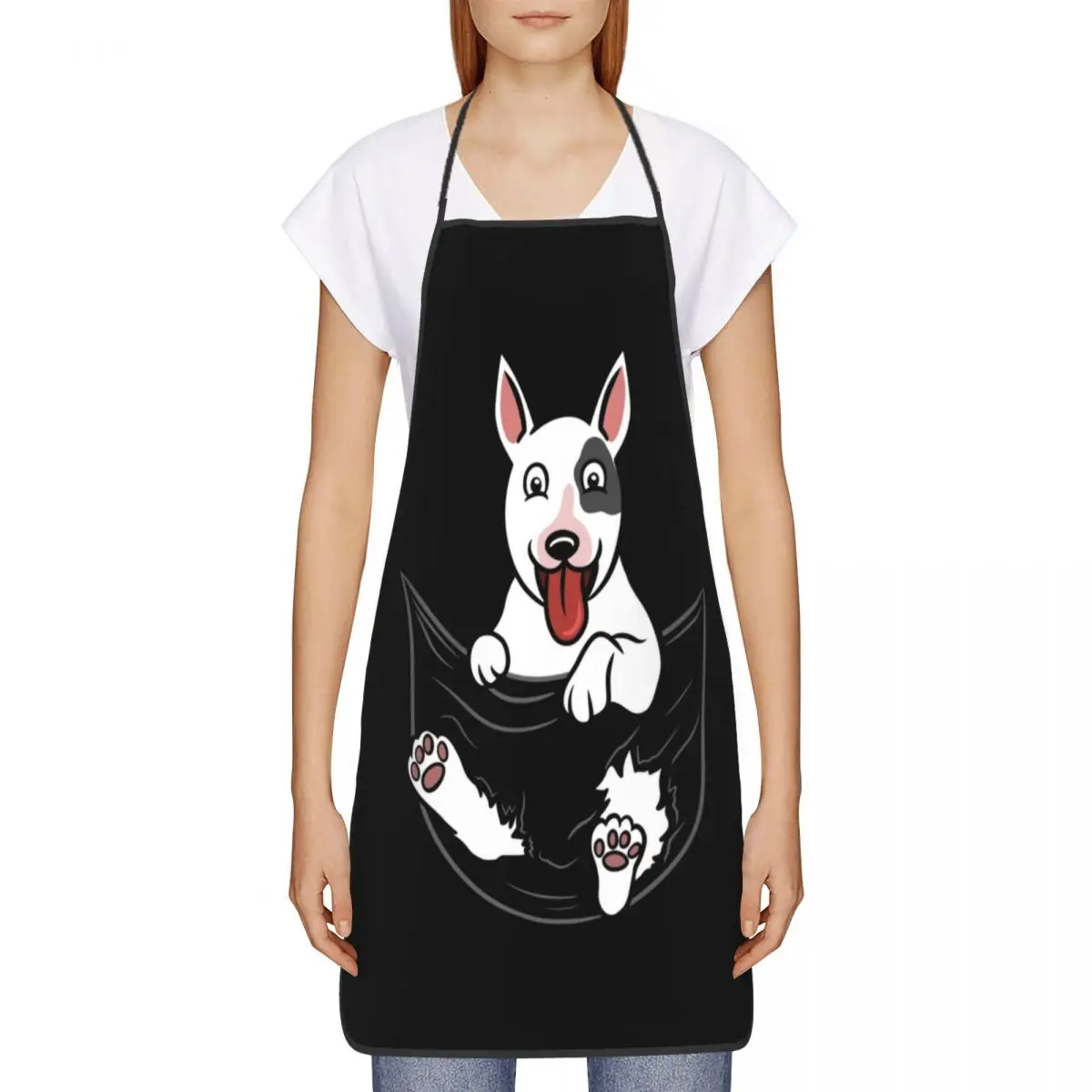 English Bull Terrier Dog In Pocket Graphic Bib Aprons Kitchen Chef Cute Puppy Tablier Cuisine for Cooking Baking Gardening